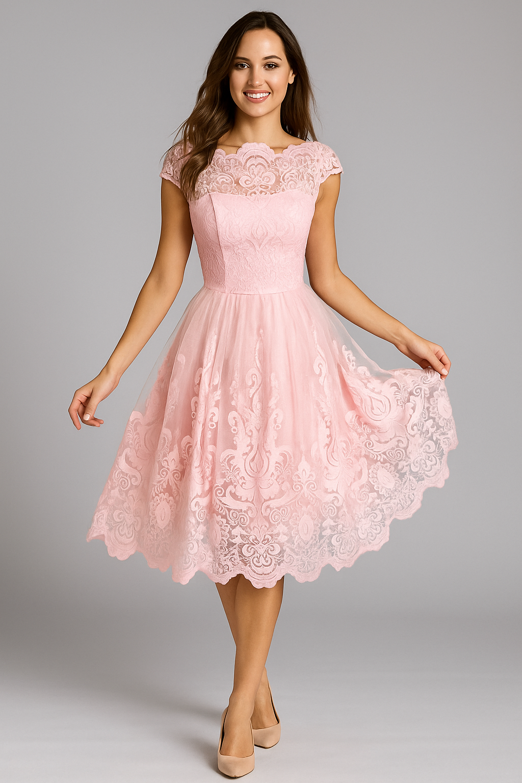 Elegante Roze Cocktailjurk met Geborduurd Patroon van ChiChi London - Maat S - 418