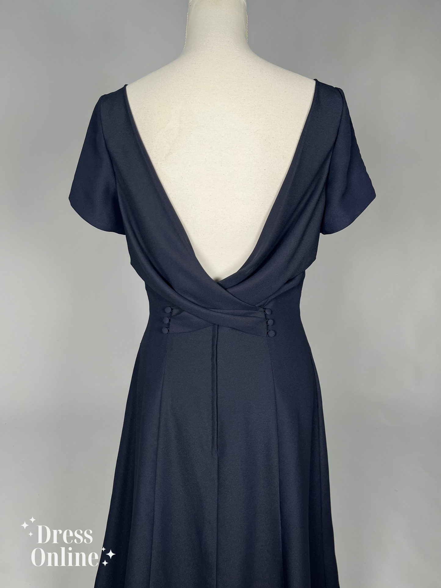 Donkerblauwe Galajurk met Elegante Open Rug - Maat L - 287