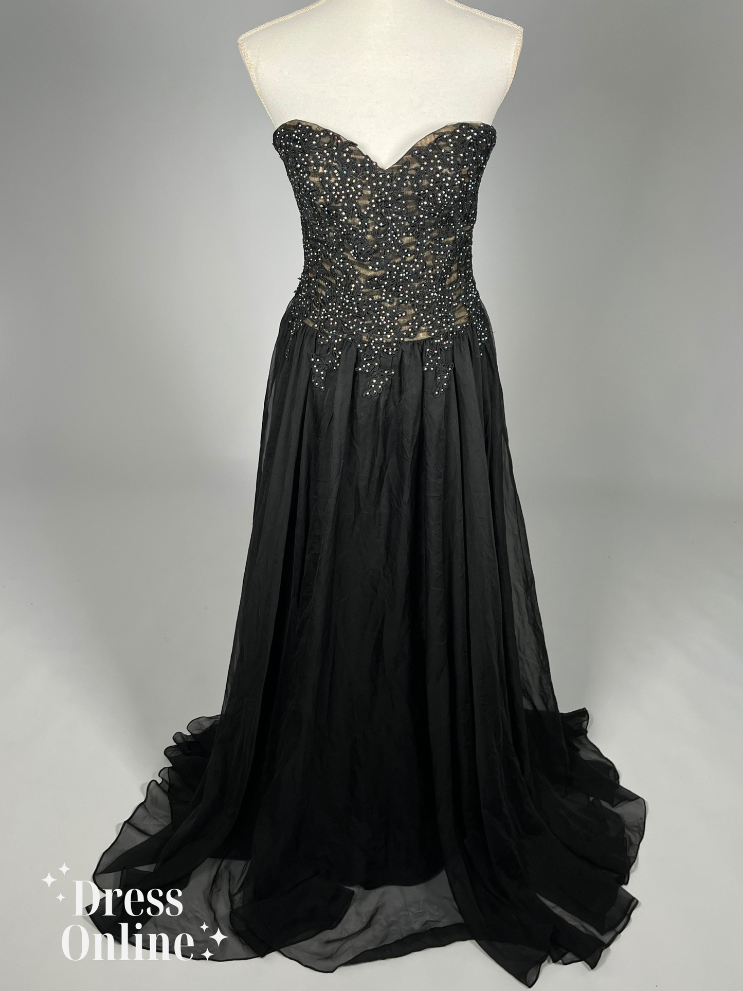 Glamoureuze Zwarte Galajurk met Sprankelende Versieringen - Maat S - 400