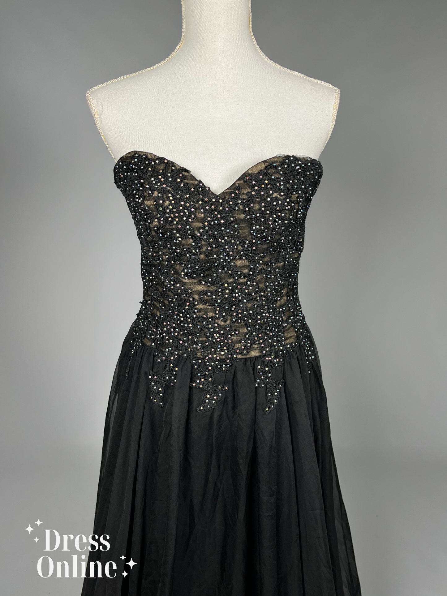 Glamoureuze Zwarte Galajurk met Sprankelende Versieringen - Maat S - 400