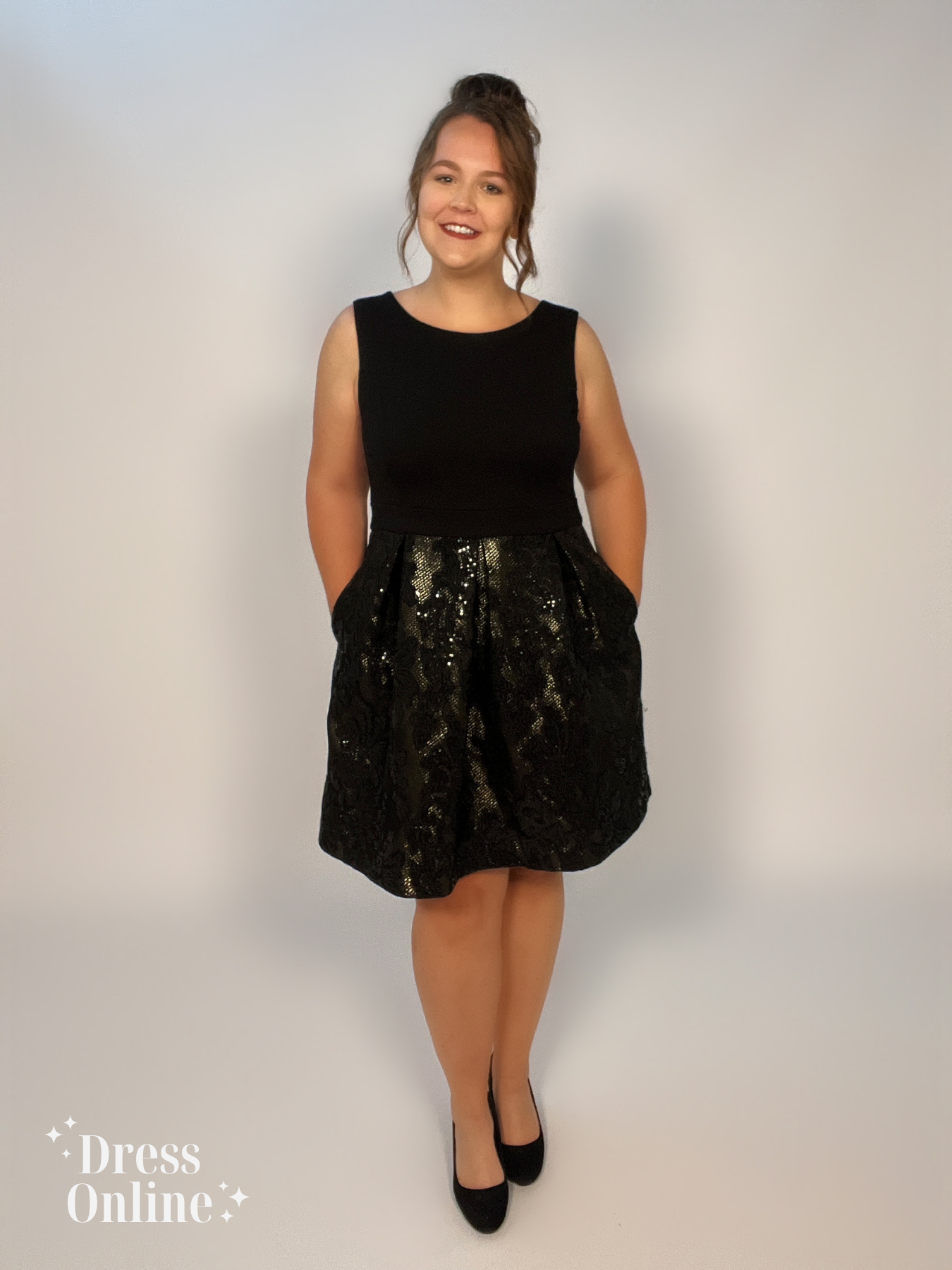 Elegante Zwarte Cocktailjurk met Glitterrok - Maat M