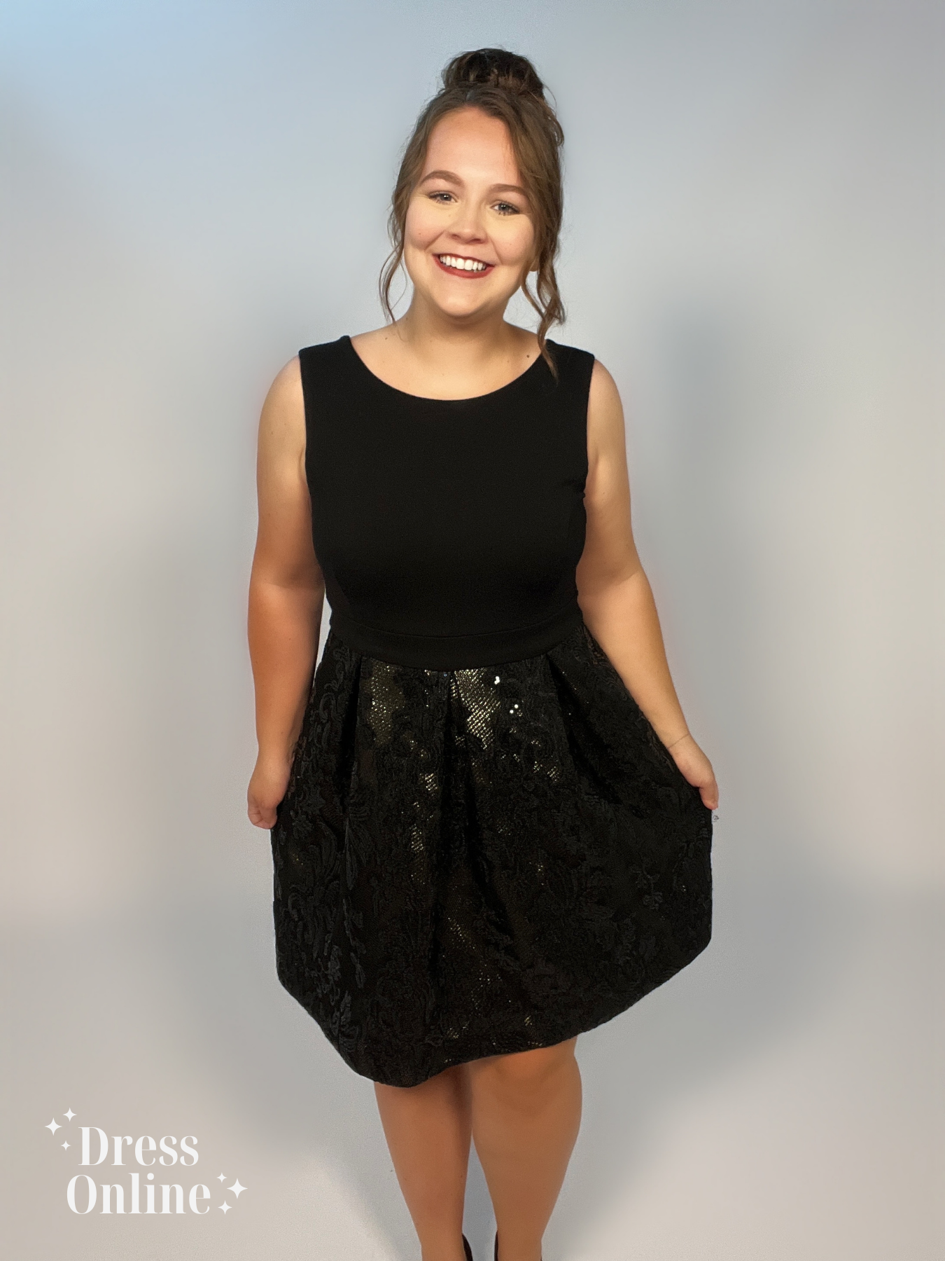 Elegante Zwarte Cocktailjurk met Glitterrok - Maat M