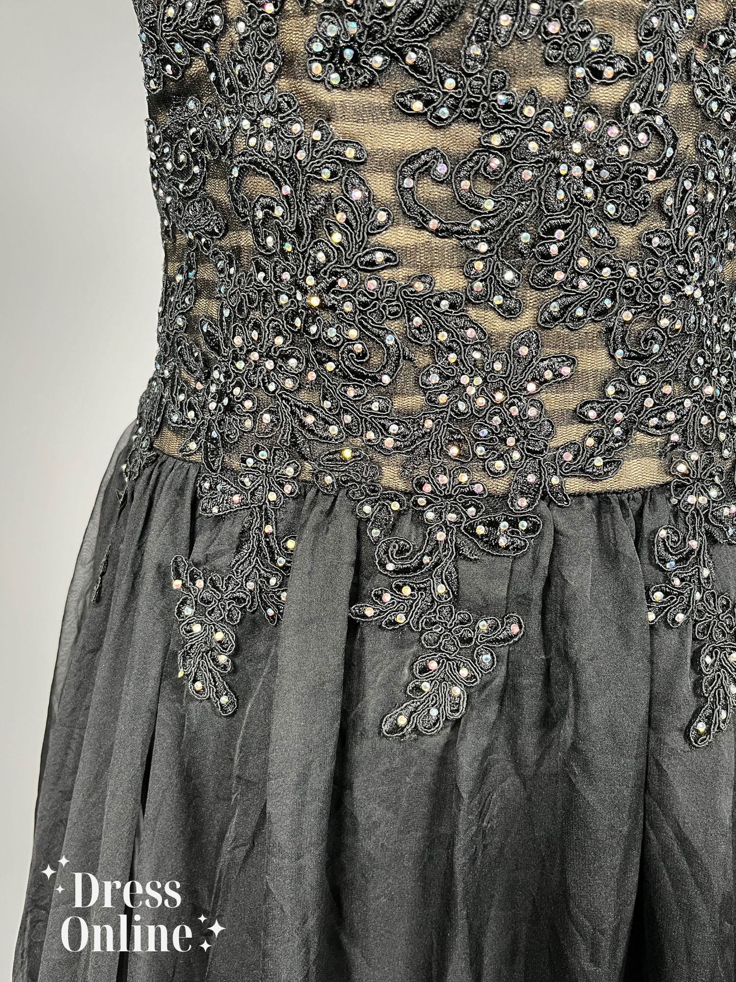 Glamoureuze Zwarte Galajurk met Sprankelende Versieringen - Maat S - 400