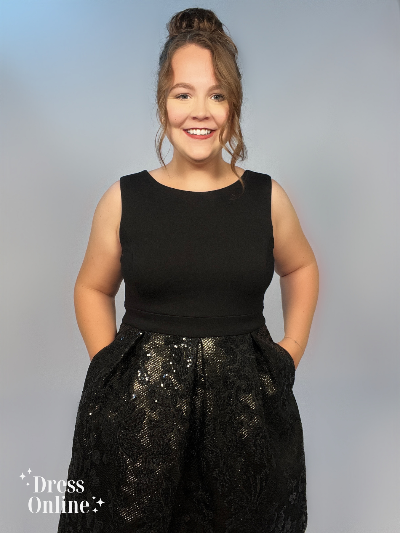 Elegante Zwarte Cocktailjurk met Glitterrok - Maat M