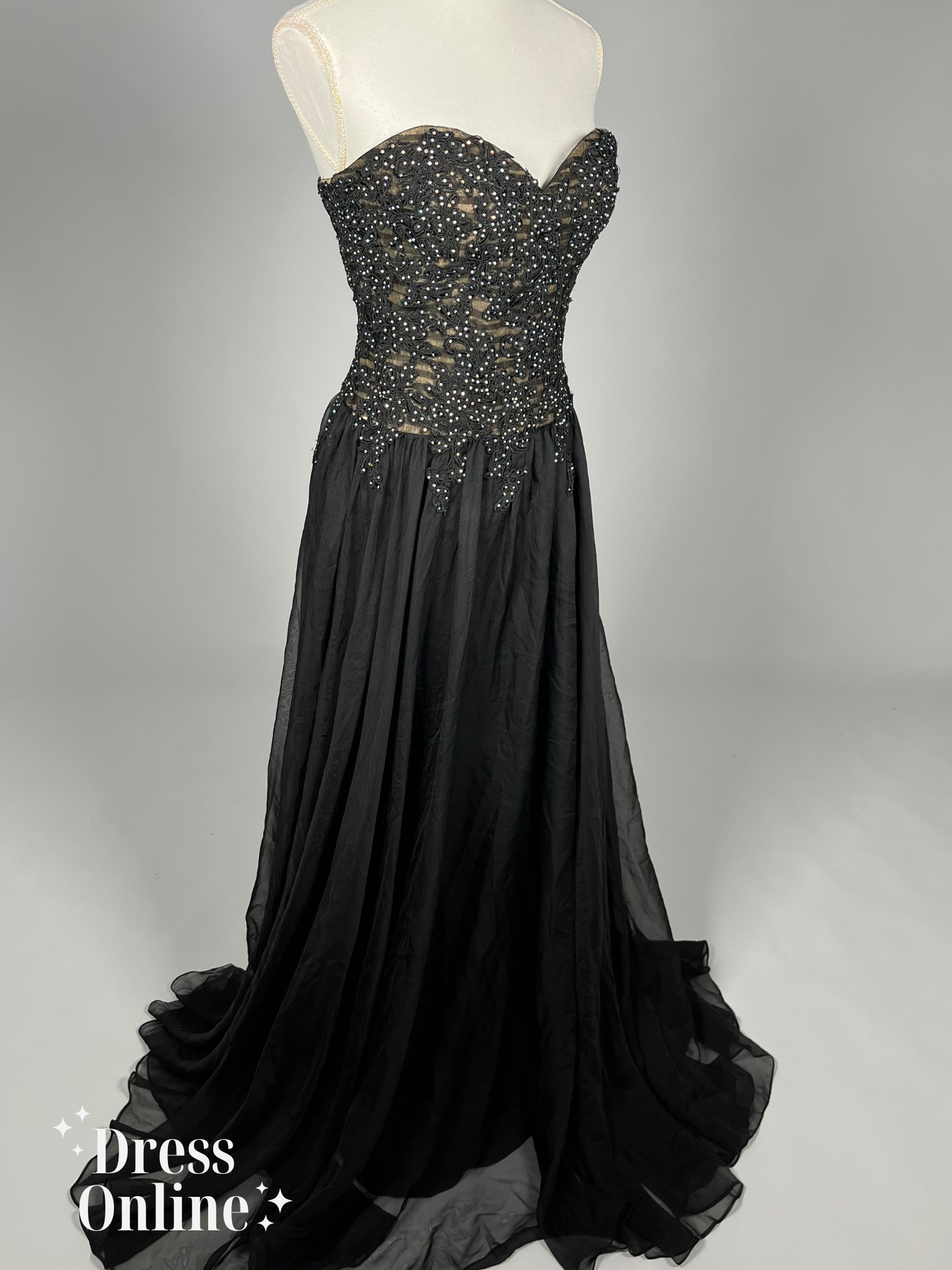 Glamoureuze Zwarte Galajurk met Sprankelende Versieringen - Maat S - 400