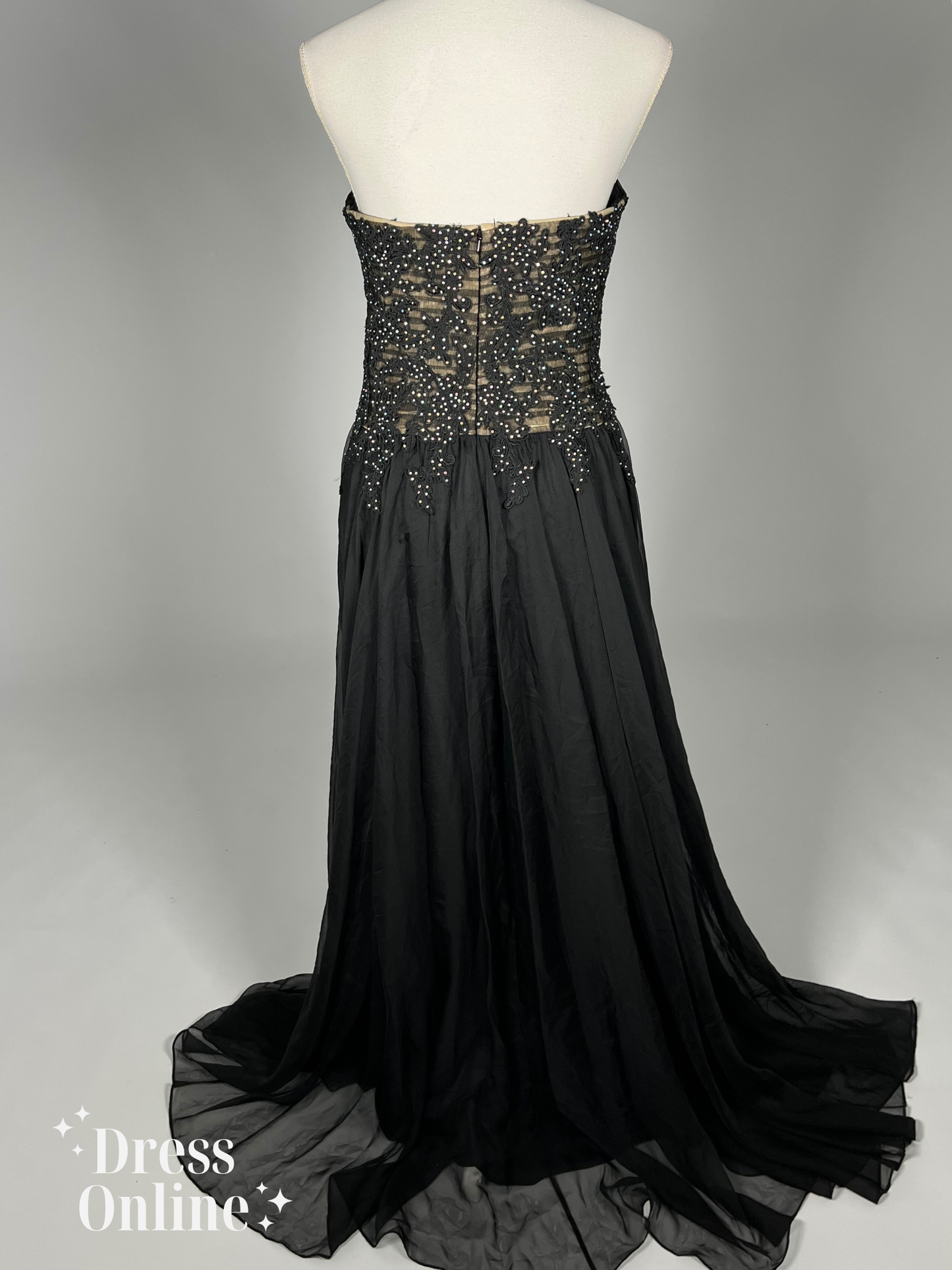 Glamoureuze Zwarte Galajurk met Sprankelende Versieringen - Maat S - 400