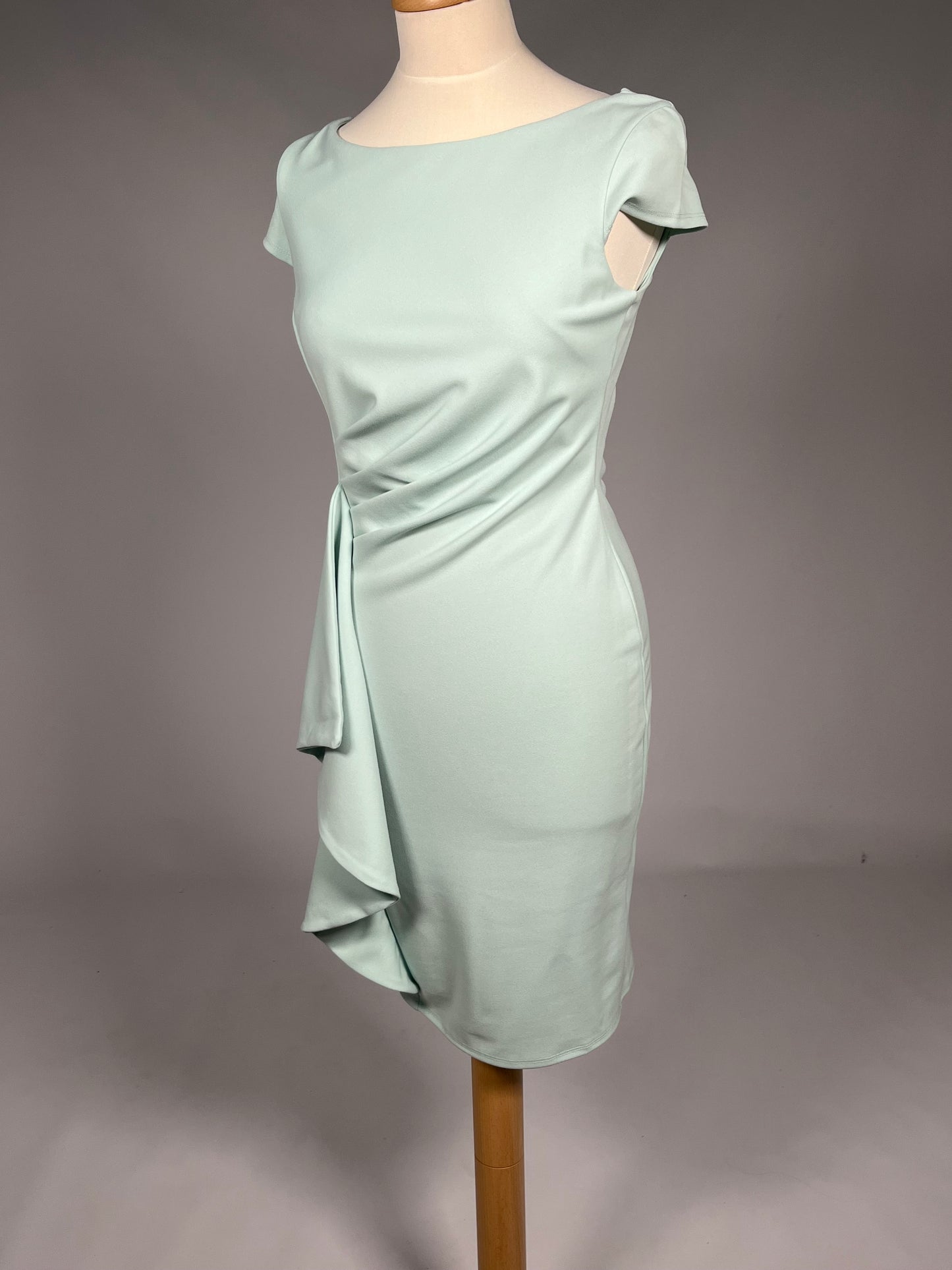 Elegante Mintgroene Cocktailjurk met Drapering - Maat M 38
