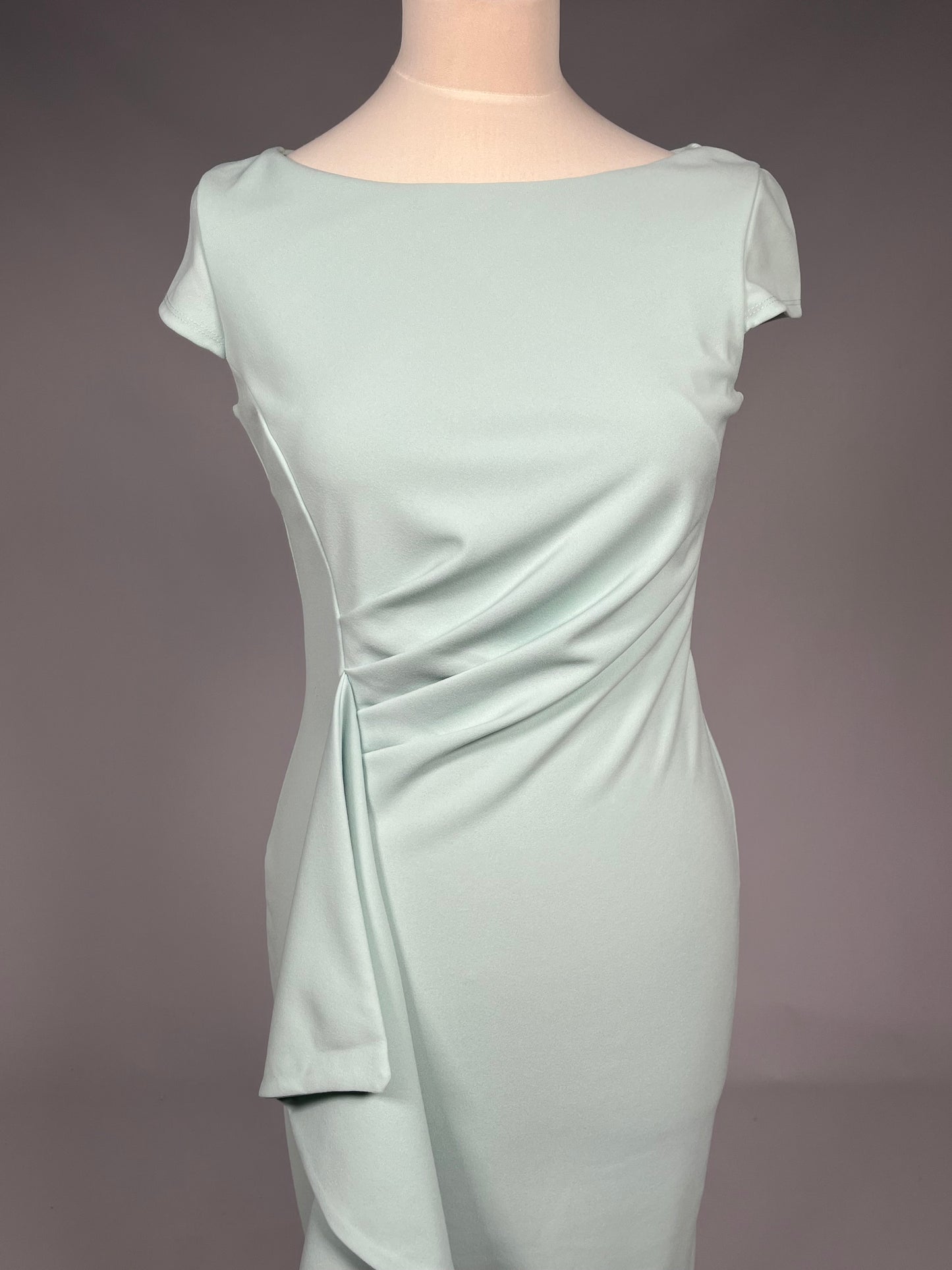 Elegante Mintgroene Cocktailjurk met Drapering - Maat M 38