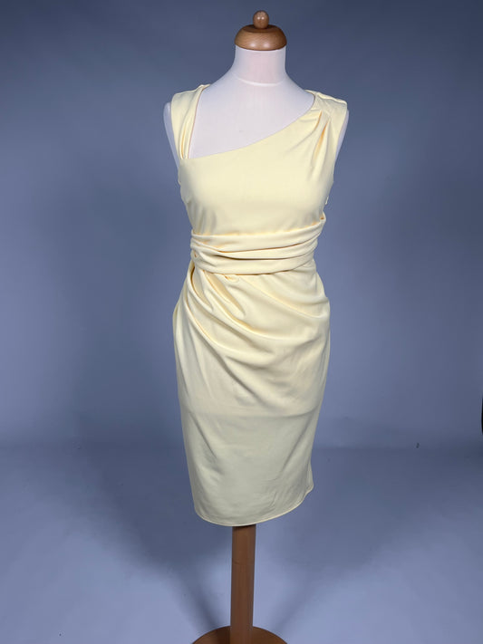 Elegante Pastelgele Cocktailjurk met Drapering - Maat 40