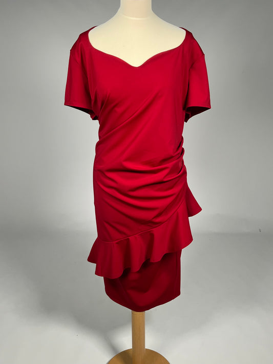 Elegante Rode Cocktailjurk met Ruches - Maat 52