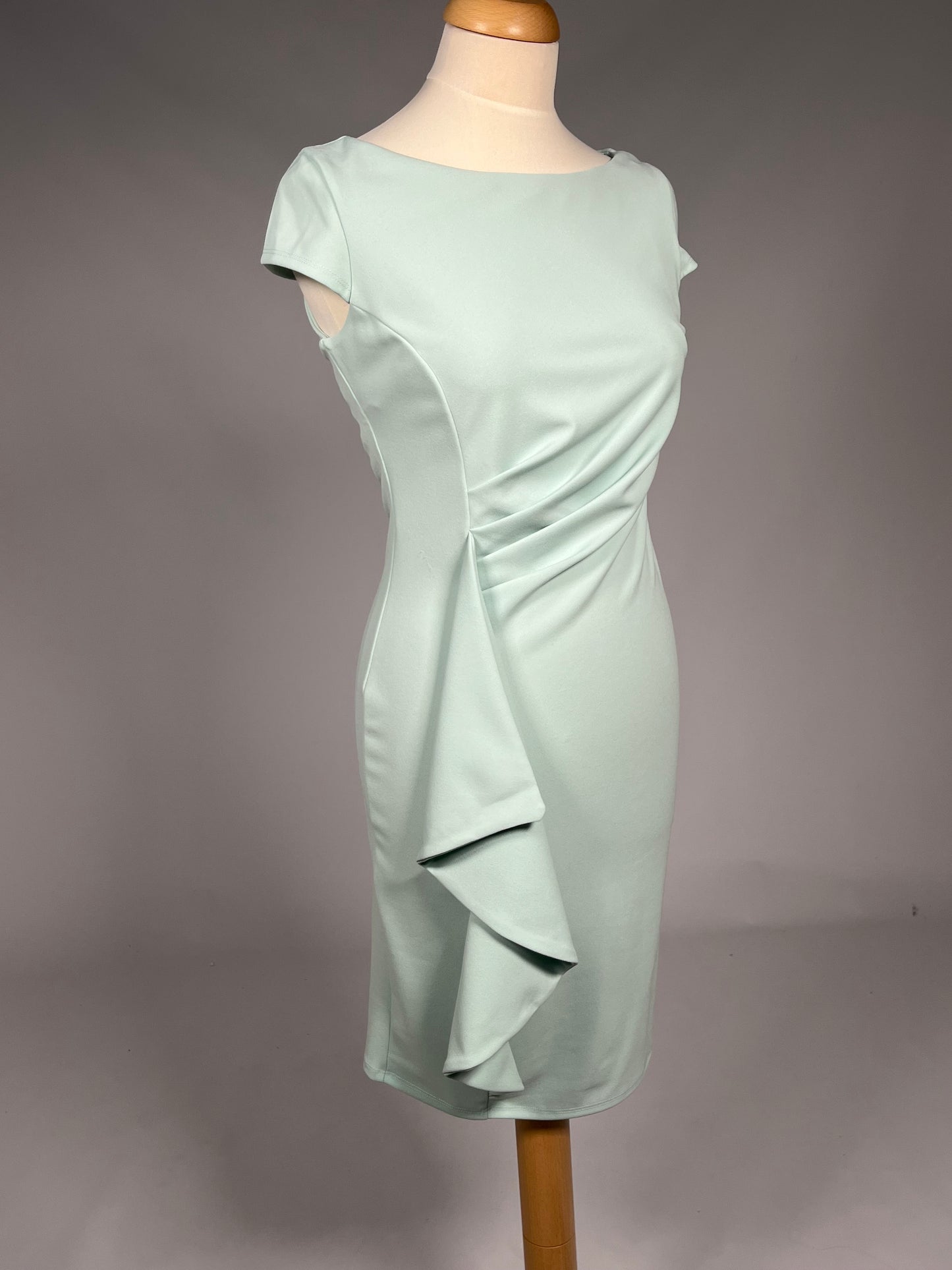 Elegante Mintgroene Cocktailjurk met Drapering - Maat M 38