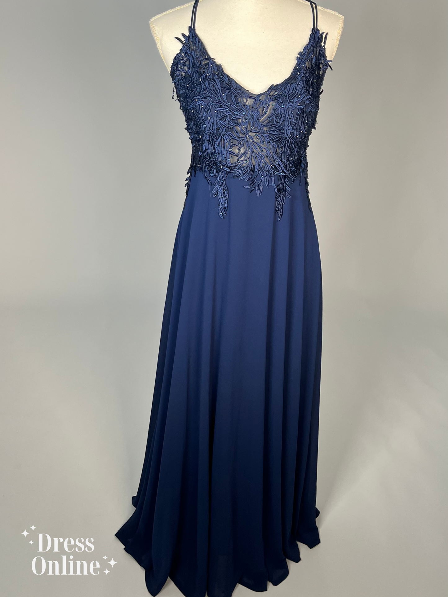 Donkerblauwe Galajurk met Kant en Subtiele Steentjes Maat M - 215