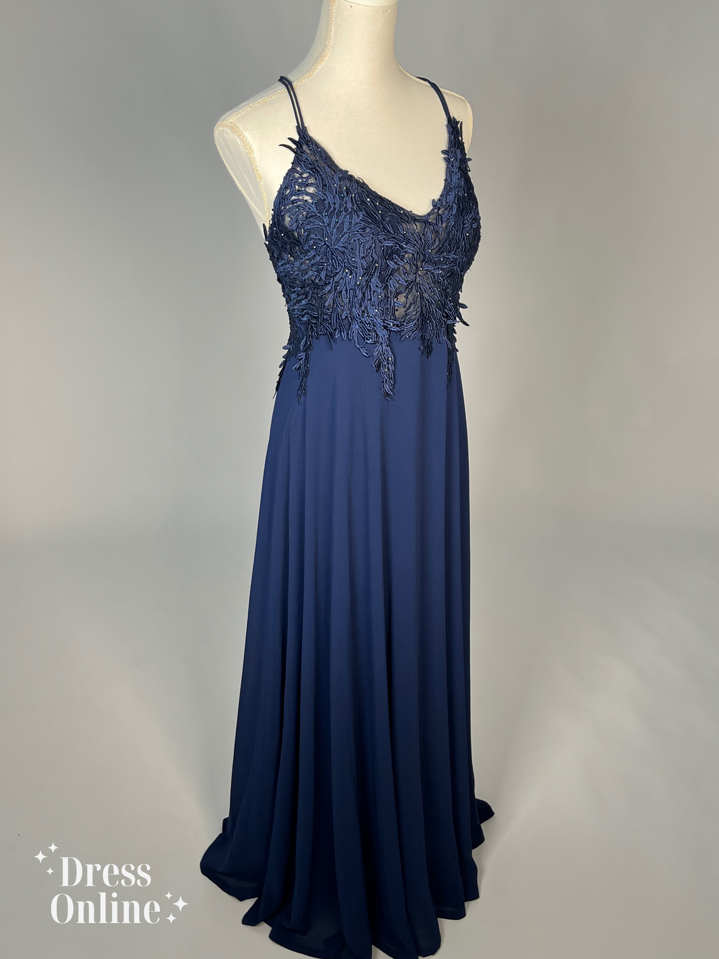 Donkerblauwe Galajurk met Kant en Subtiele Steentjes Maat M - 215