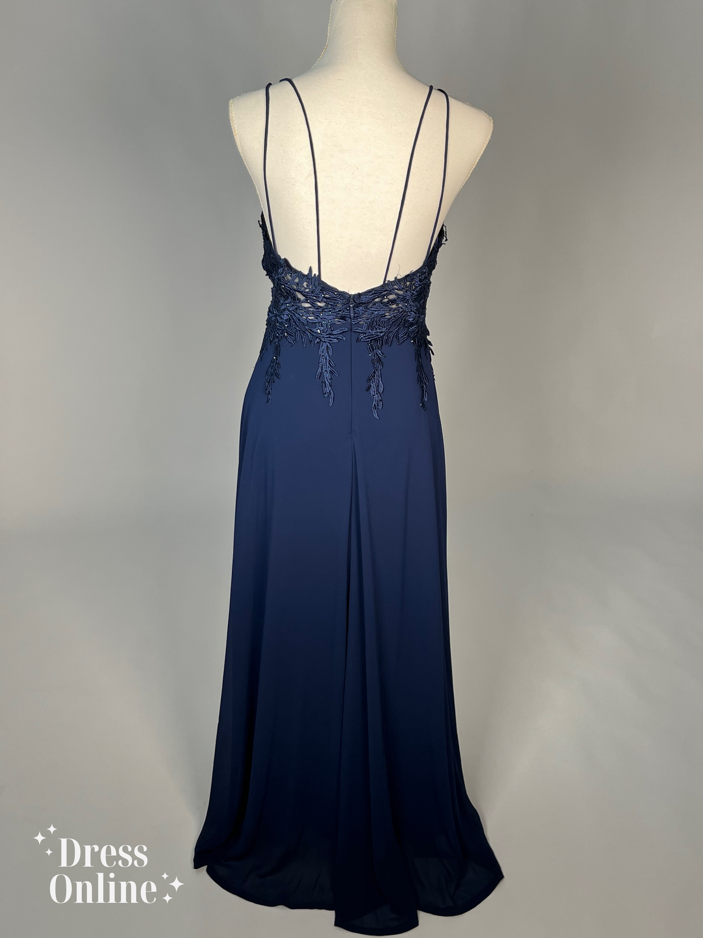 Donkerblauwe Galajurk met Kant en Subtiele Steentjes Maat M - 215