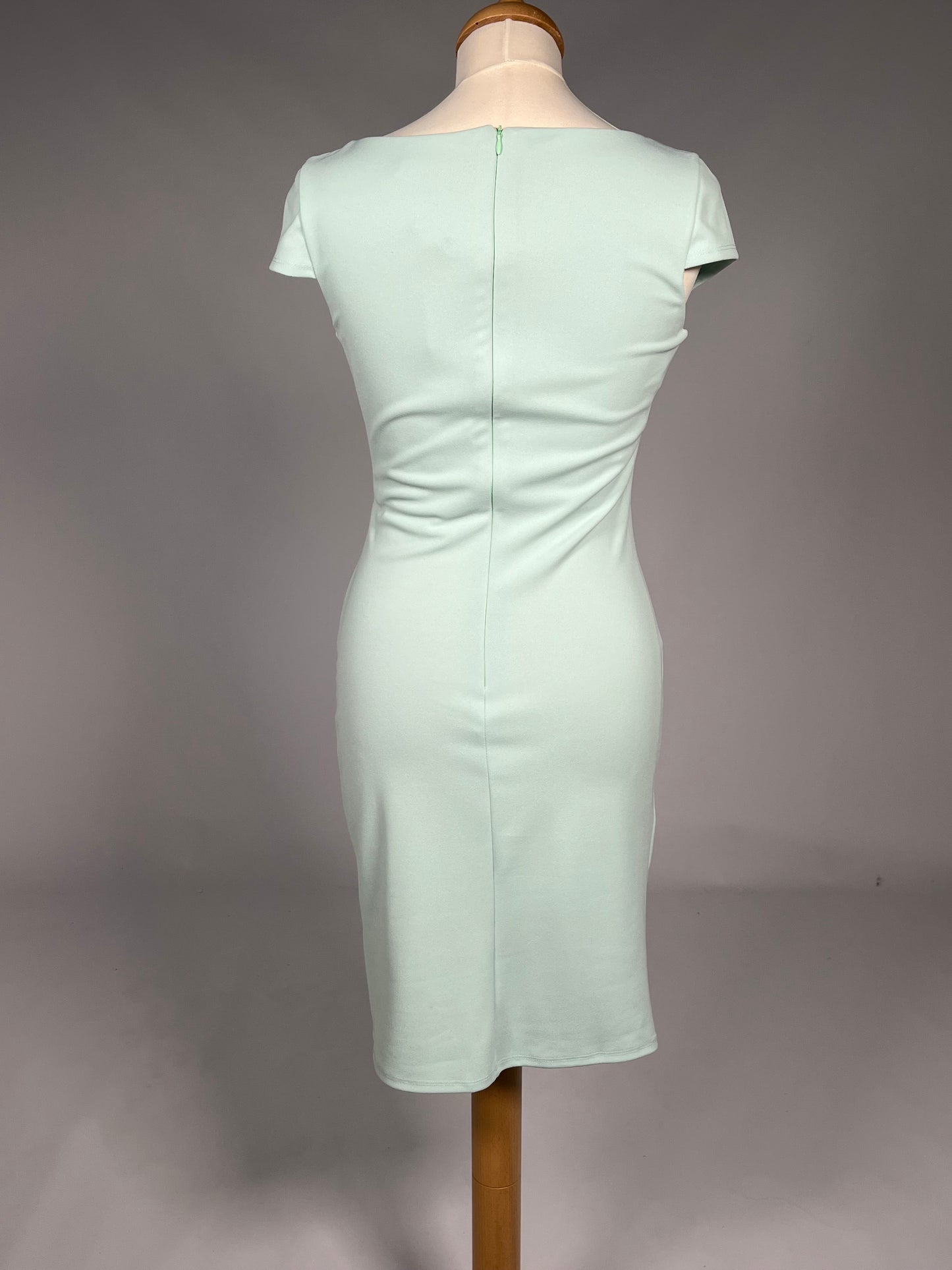 Elegante Mintgroene Cocktailjurk met Drapering - Maat M 38
