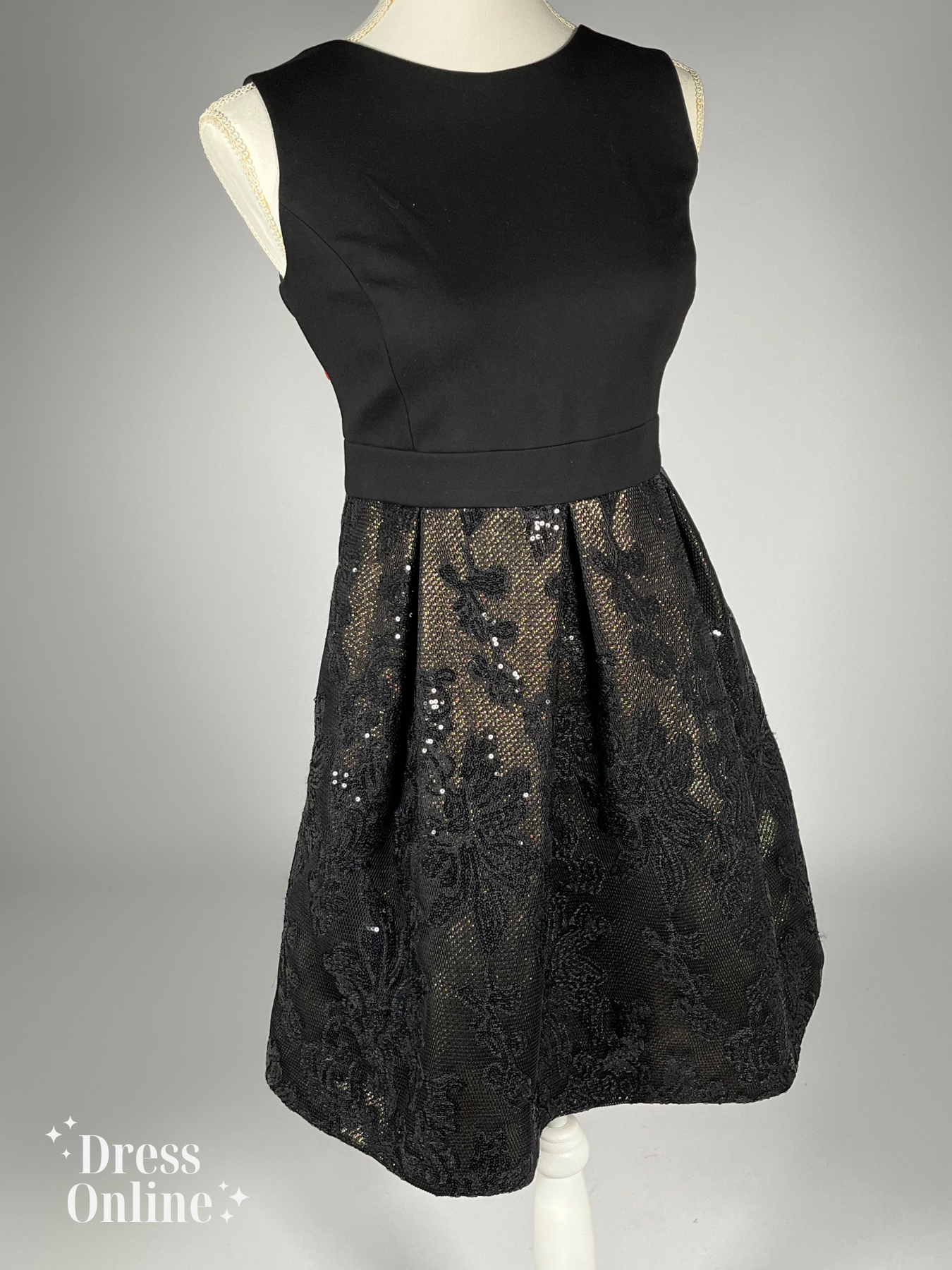 Elegante Zwarte Cocktailjurk met Glitterrok - Maat M