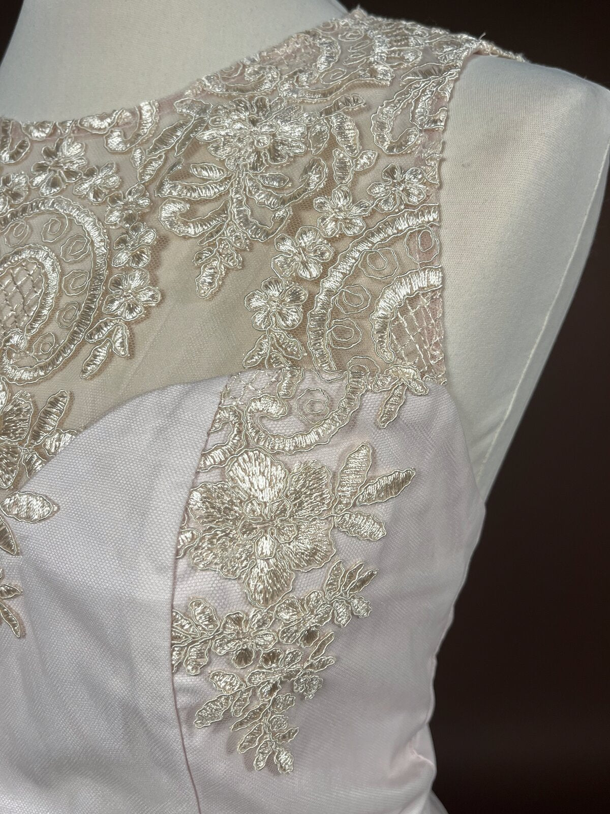 027 Zachtroze Galajurk met Kanten Bodice – Chi Chi London
