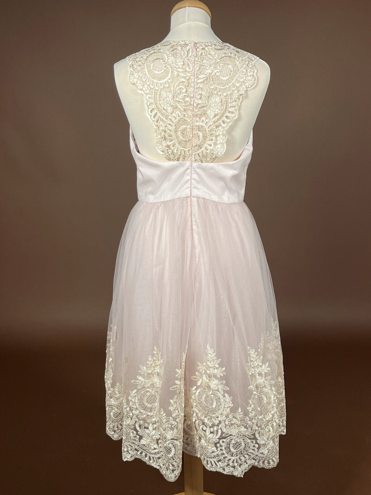 027 Zachtroze Galajurk met Kanten Bodice – Chi Chi London
