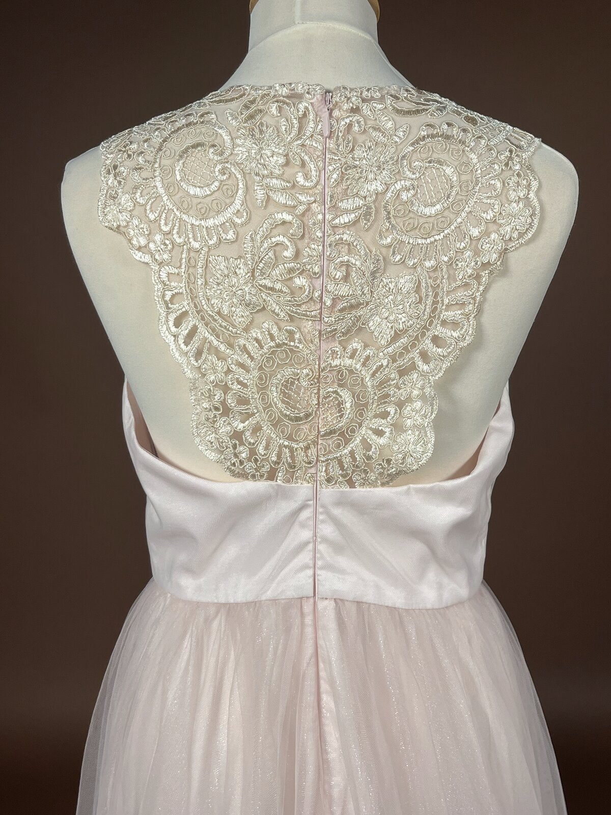 027 Zachtroze Galajurk met Kanten Bodice – Chi Chi London