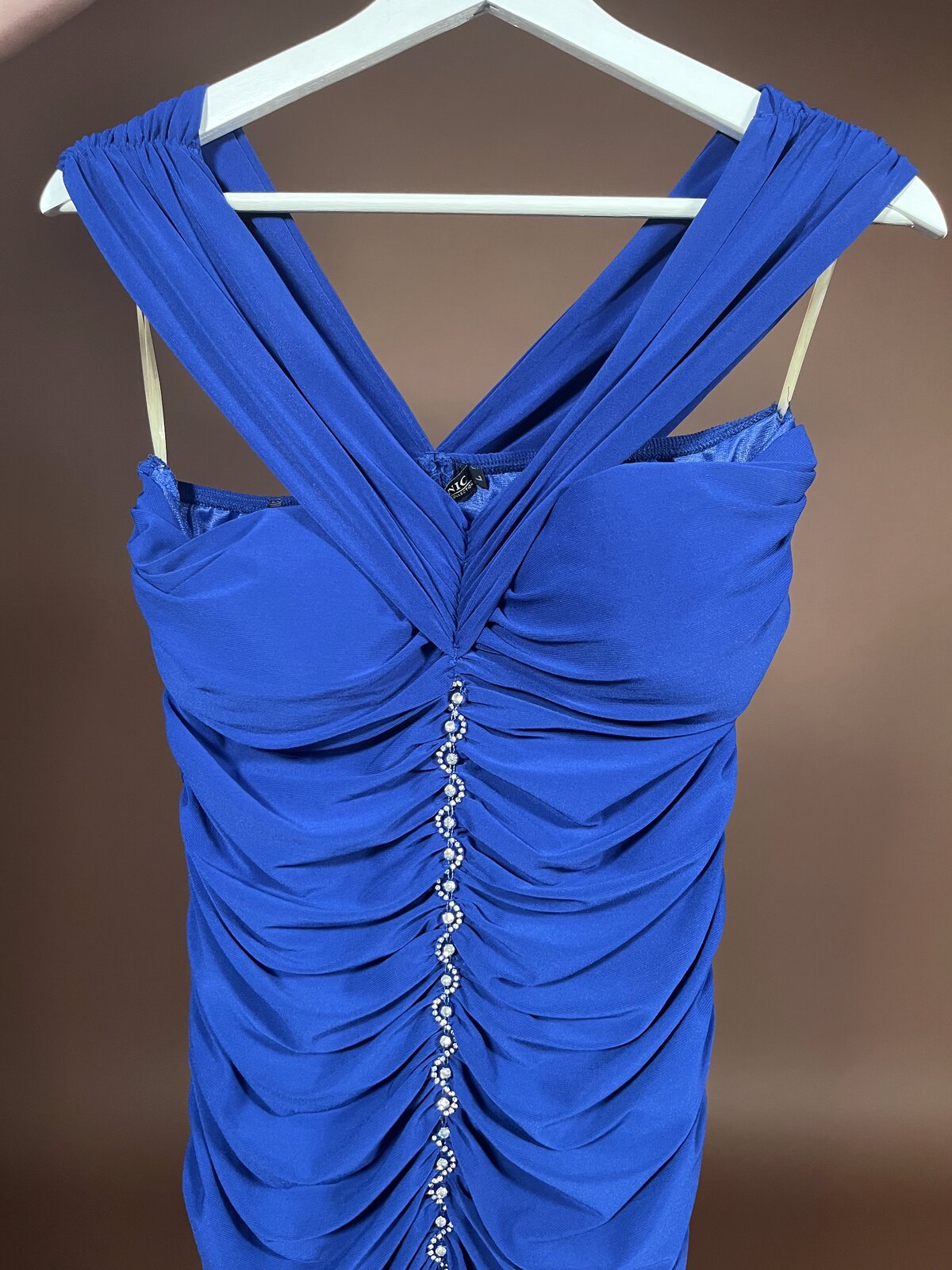 035 Kobaltblauwe Glamour Jurk met Steentjes – Ricotonic Collection