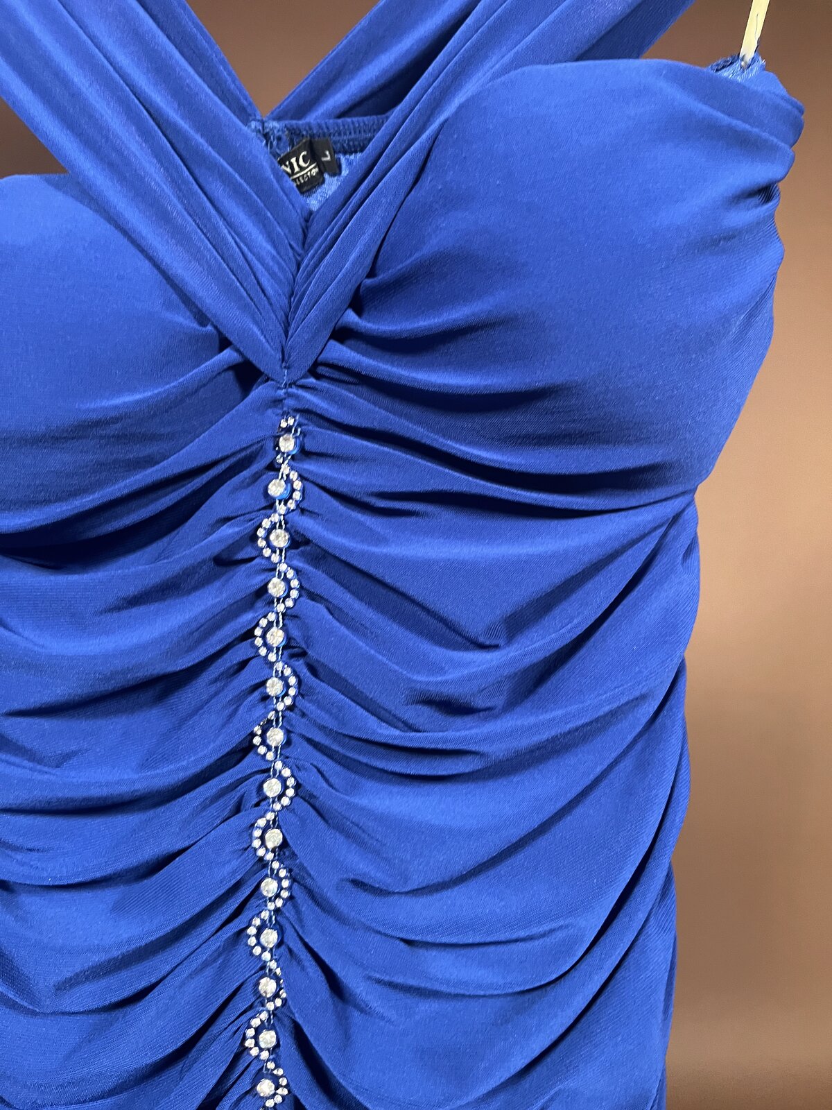 035 Kobaltblauwe Glamour Jurk met Steentjes – Ricotonic Collection