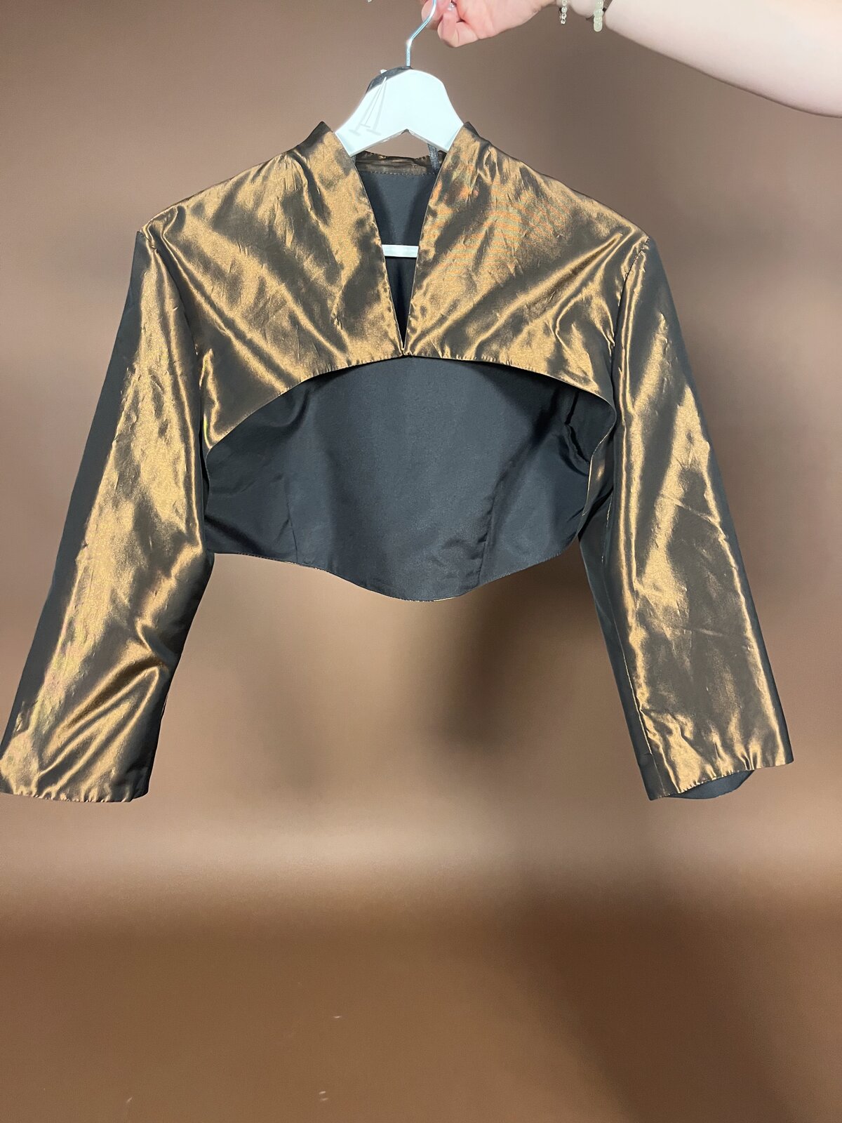 036 Bronzen Taffeta Galajurk met Bolero Jasje