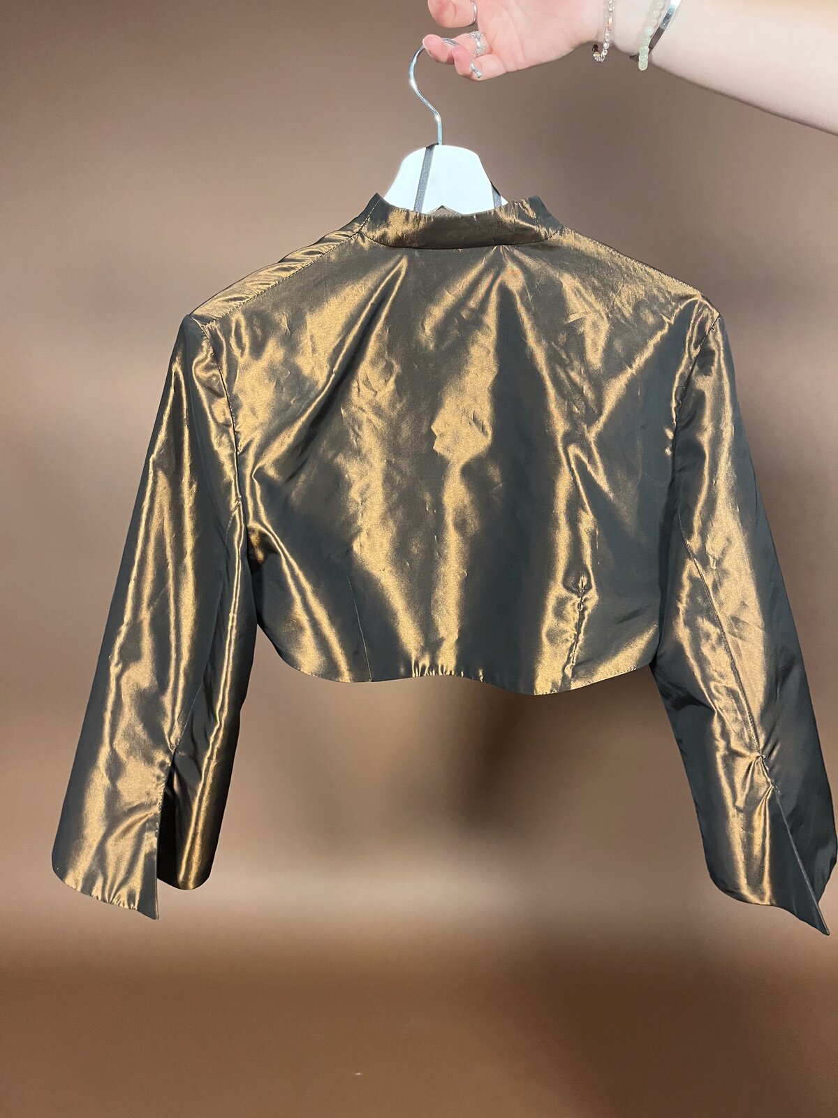 036 Bronzen Taffeta Galajurk met Bolero Jasje